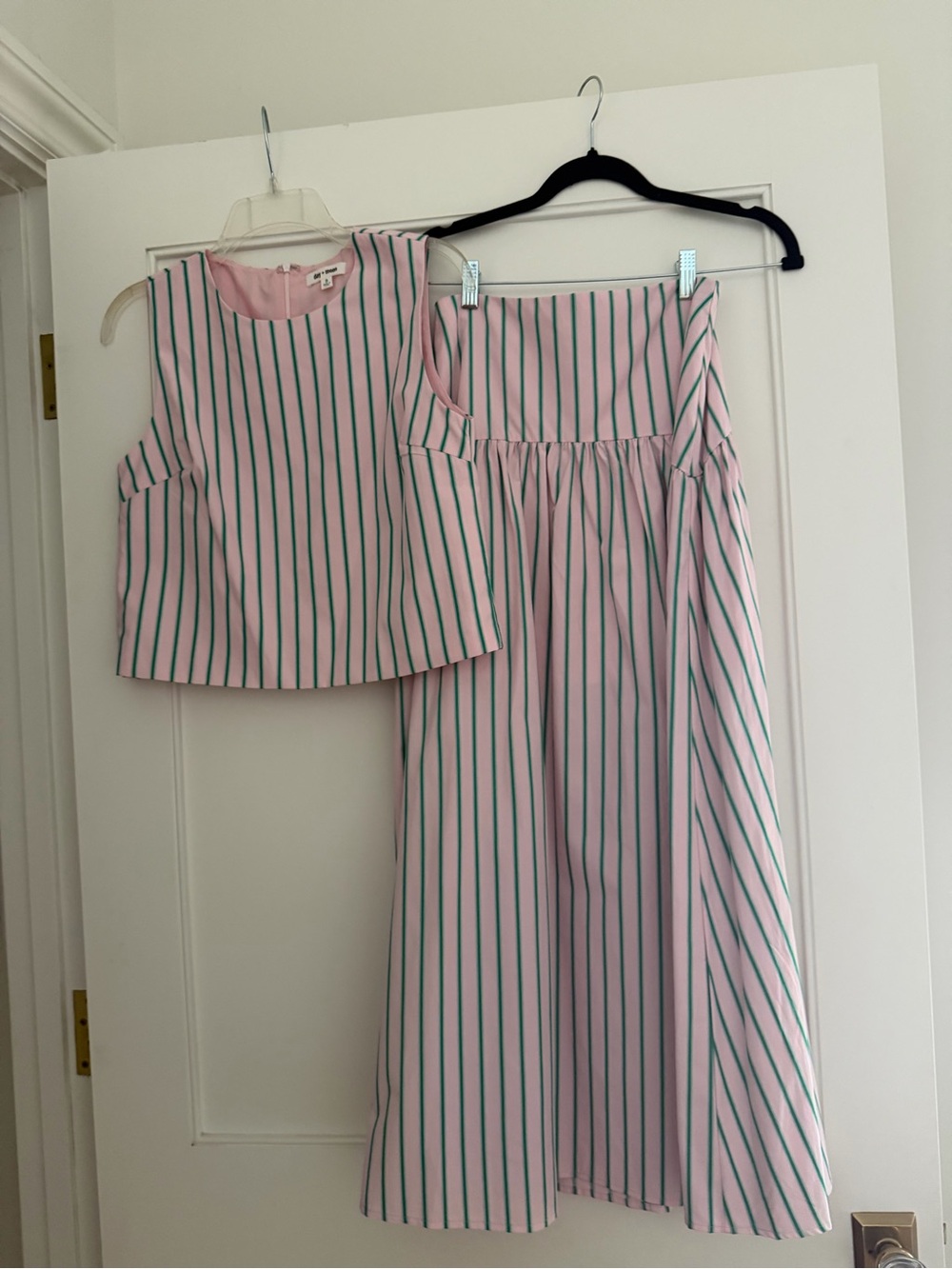 Striped Pink & Green Sleeveless Skirt Set - Women's Two-Piece - Picture 5 of 8